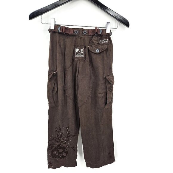 New Da-Nang Silk Utility Pants Girls 5 Chestnut Brown Cargo Pockets - Picture 6 of 7